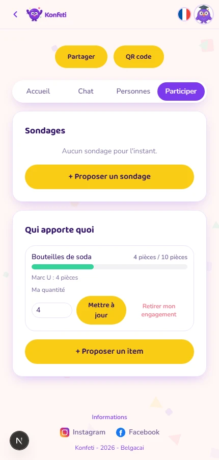 L'écran Qui apporte quoi, avec des jauges réclamé sur demandé